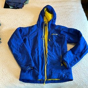 Patagonia blue and gold women’s puffer